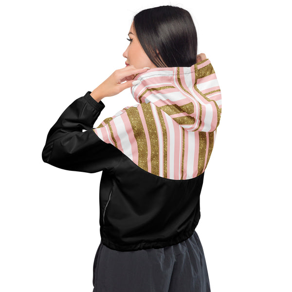 Pink + Gold Glitter Cropped Windbreaker - Running Jacket - Rain Jacket