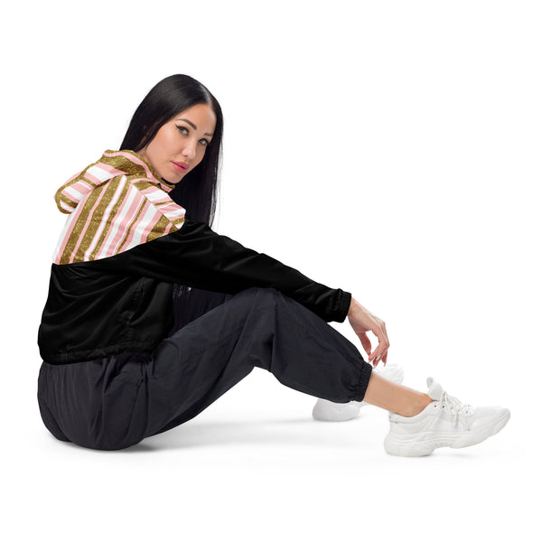 Pink + Gold Glitter Cropped Windbreaker - Running Jacket - Rain Jacket