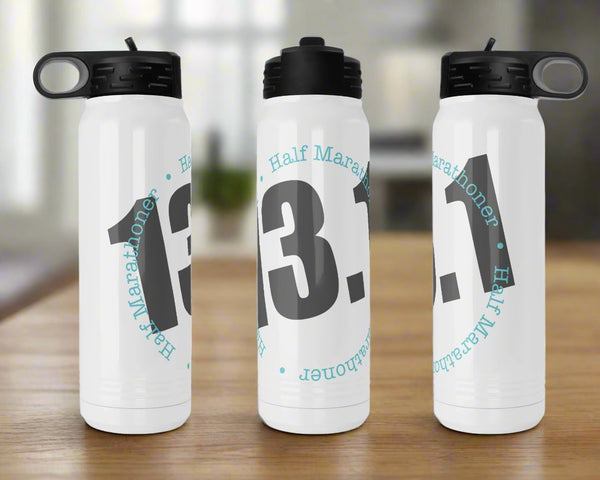 13.1 Half Marathoner Water Bottle with Flip Top Straw - Stainless Steel Water Bottle - Race Swag