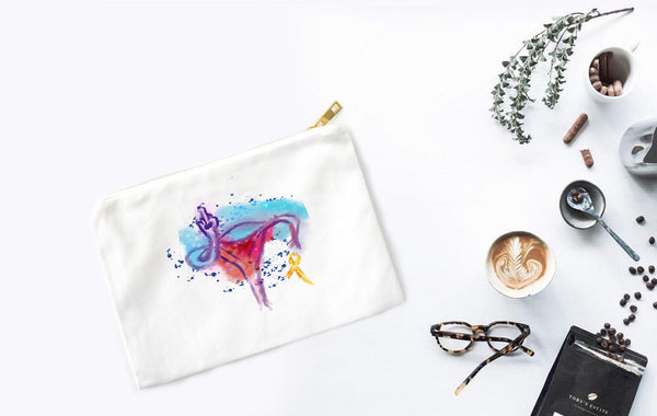 F Endo | Warrior Uterus Bag Endometriosis Warrior Cosmetic Bag | Chronic Illness Support Pouch | Uterus Watercolor Canvas Bag