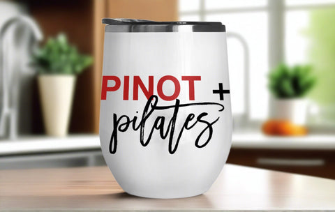 Pinot + Pilates Wine Tumbler - Stainless Steel Stemless Wine Glass - Swag Gift - Runner Gift
