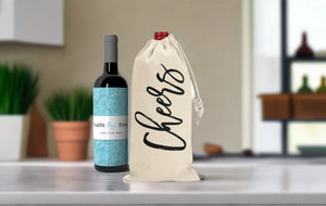 Cheers Canvas Wine Tote Bag  - Cute Wine Bag - Swag Gift - Wine Lover Gift