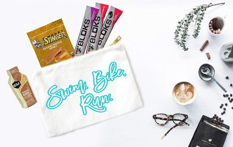 Turquoise Swim. Bike. Run. Triathlon Bag - Cute Makeup Pouch - Swag Bag - Cosmetic Bag