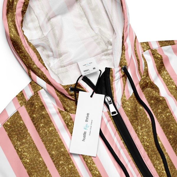Pink + Gold Glitter Cropped Windbreaker - Running Jacket - Rain Jacket