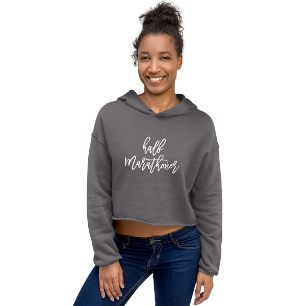 Half Marathoner Crop Sweatshirt - Gym and Fitness Workout Crop Top - Running Hoodie